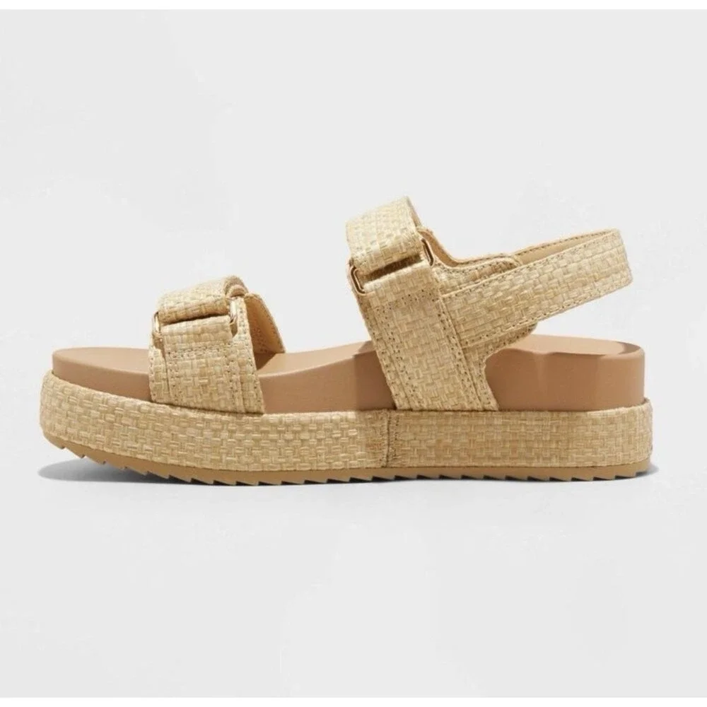 Womens Raffia Platform Sandals Boho Woven‎ Strap Summer Casual Chic Comfort Sz 8